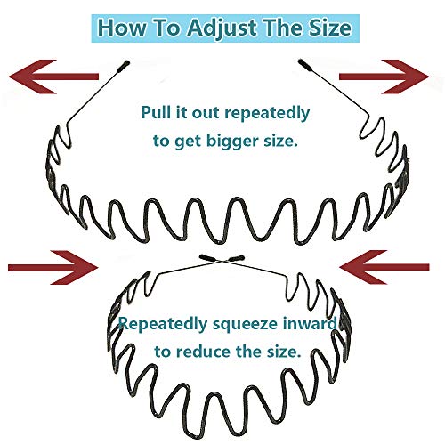 ECANGO 15PCS Unisex Metal Diadema Elástica Spring Wave Hair Hoop Bandas Negro Para Hombres Mujeres, Deportes En Forma De Onda Headwear No Slip Accesorios Para El Cabello