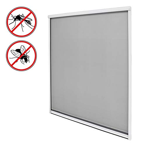 ECD Germany Mosquitera Enrollable para Ventana Color Marco Blanco Resistente a la Intemperie 160 x 160 cm Tela de Fibra de Vidrio Armazón de Aluminio Malla Protectora Hogar contra Insectos Mosquitos