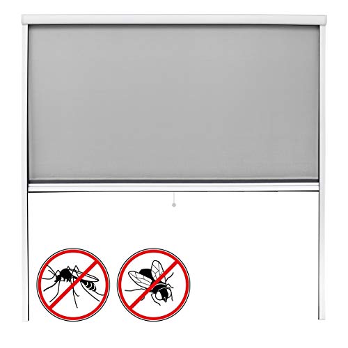ECD Germany Mosquitera Enrollable para Ventana Color Marco Blanco Resistente a la Intemperie 160 x 160 cm Tela de Fibra de Vidrio Armazón de Aluminio Malla Protectora Hogar contra Insectos Mosquitos
