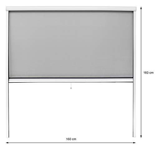 ECD Germany Mosquitera Enrollable para Ventana Color Marco Blanco Resistente a la Intemperie 160 x 160 cm Tela de Fibra de Vidrio Armazón de Aluminio Malla Protectora Hogar contra Insectos Mosquitos