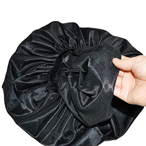 ecmqs sueño Super Jumbo noche & día gorra – negro satén en tela elástica algodón maintient les Cabello en plaza Extra Large talla única gorro de sueño confortable material suave