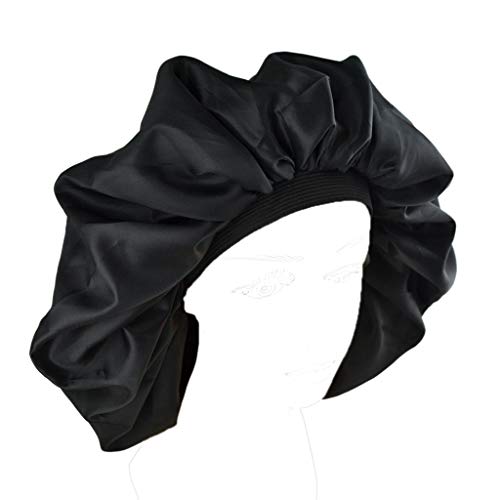 ecmqs sueño Super Jumbo noche & día gorra – negro satén en tela elástica algodón maintient les Cabello en plaza Extra Large talla única gorro de sueño confortable material suave