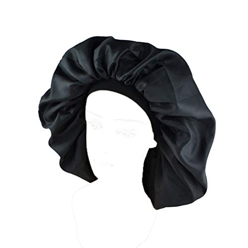 ecmqs sueño Super Jumbo noche & día gorra – negro satén en tela elástica algodón maintient les Cabello en plaza Extra Large talla única gorro de sueño confortable material suave
