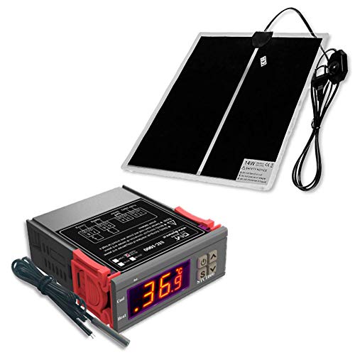 Eco Nature Termostato (110v-220v) y Manta Termica (14w), Eléctrica, Calefactora o de Calor para Incubadora Pecera o Terrario de Reptiles Pogona Anfibios Ranas Tenebrios Ninfas o Serpientes.