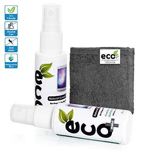 Ecomoist - Limpiador de Pantalla Natural (2 x 30 ml, Toalla de Microfibra Fina para LCD, TFT, Plasma, computadora, portátil, Pantalla táctil, Tableta, Producto ecológico), Color Verde