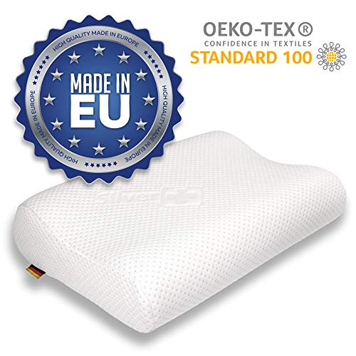 EcoNight - Almohada de espuma viscoelástica para el cuello, antironquidos, almohada ortopédica ergonómica, 50 x 36 cm, OEKO-TEX, hipoalergénica, de apoyo suave, Blanco, 50x36 cm