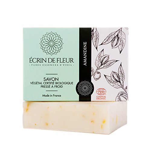 Écrin De Fleur | Jabón de Almendra | Certificado Orgánico | Hecho a Mano con Aceite de Almendra | para Pieles Sensibles | Saponificación en Frio | Apto para el Lavado Frecuente de las Manos | 100g