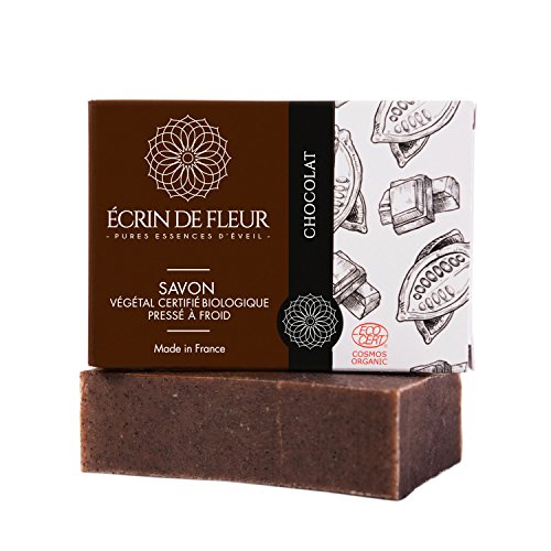 Écrin De Fleur | Jabón de Chocolate | Certificado Orgánico | Hecho a mano en Francia con Manteca de Cacao | Saponificación en Frio | Apto para el Lavado Frecuente de las Manos | 100g