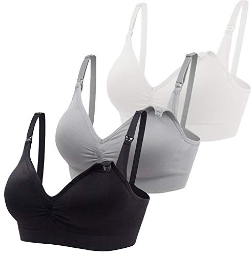 Ecroon Sujetador de Lactancia Maternidad Sujetadores sin Costuras con Almohadillas de prevención de derrames Removibles (3/2Pcs)