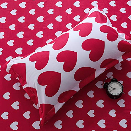 ED-Lumos Juego de Ropa de Cama ４Piezas para Cama 135-150cm Funda de Edredón 240x220cm Sábana 230x250cm Funda de Almohada 48x74cm Poliéster Color Rojo y Blanco con Corazón