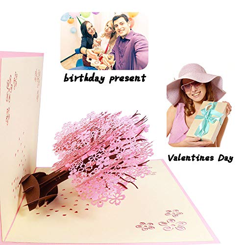 EDATOFLY Tarjeta Regalo de 3D Pop-up Regalo, Tarjeta de Felicitación Desplegable con Sobre para Aniversario, San Valentín, Cumpleaños, Tarjeta Boda para Novios, Novias (Cerezo)