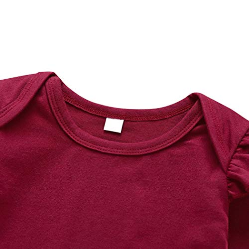 Edjude Bebé niñas Top de Manga Larga Pantalones Conjuntos 3Pcs Botón Romper Flor Rosa Diadema 18-24 Meses Rojo