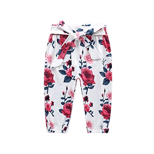 Edjude Bebé niñas Top de Manga Larga Pantalones Conjuntos 3Pcs Botón Romper Flor Rosa Diadema 18-24 Meses Rojo