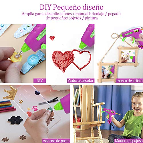 E·Durable Hot Mini Pistola de Pegamento con 38 Piezas Barras de Pegamento Colorido con Tijeras Regla Adhesivo de Doble Cara Pistola Silicona Kit DIY Escolares para niños (30w Morado)