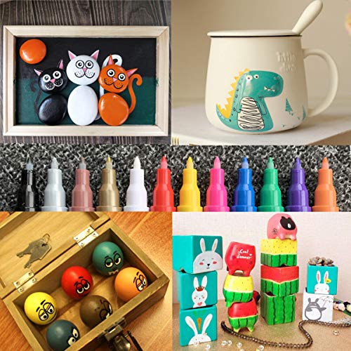 eeQiu rotuladores acrílicos rotuladores, juego de marcadores de pintura acrílica resistente al agua de 0.7 mm no tóxico, para pintar piedras, vidrio, lienzo, tazas, madera y huevo. 12 colores