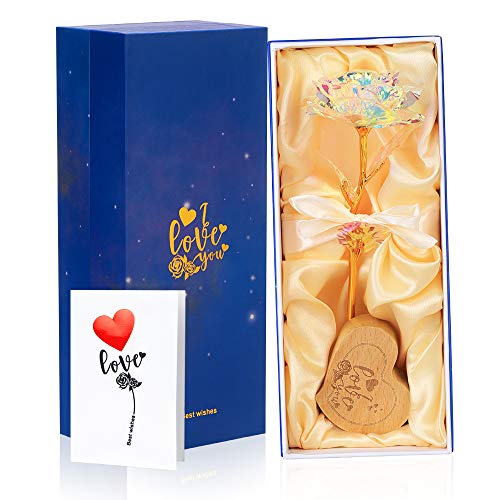 Efanty Rosa 24K Flores Artificiales Chapado en Oro Rosa con soporte y Caja de Regalo para San Valentín, Navidad, cumpleaños ,Aniversario de Regalo