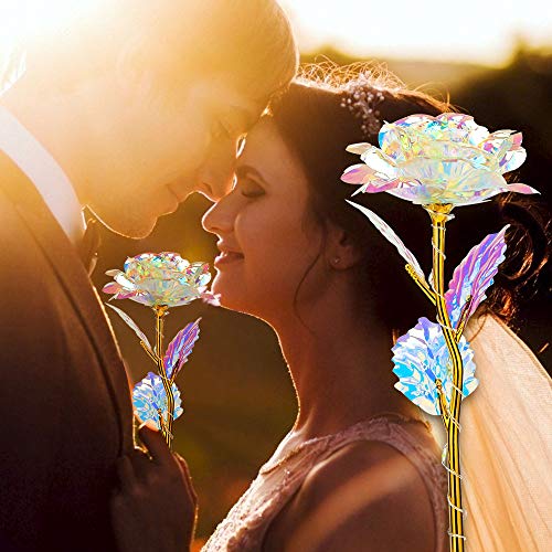 Efanty Rosa 24K Flores Artificiales Chapado en Oro Rosa con soporte y Caja de Regalo para San Valentín, Navidad, cumpleaños ,Aniversario de Regalo