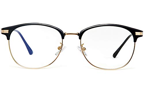 Effnny Bloqueo de luz azul Gafas anti fatiga filtro UV juegos de computadora monturas de gafas de lectura Para hombres mujeres 5054 (Oro negro)