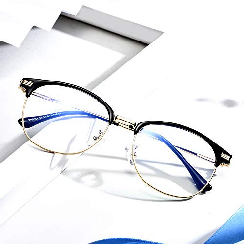 Effnny Bloqueo de luz azul Gafas anti fatiga filtro UV juegos de computadora monturas de gafas de lectura Para hombres mujeres 5054 (Oro negro)