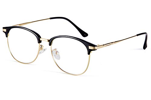 Effnny Bloqueo de luz azul Gafas anti fatiga filtro UV juegos de computadora monturas de gafas de lectura Para hombres mujeres 5054 (Oro negro)