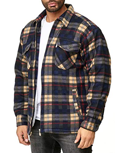 EGOMAXX Camisa térmica para Hombres Transición Chaqueta Leñador A Cuadros Fleece Franela, Color:Marrón, Talla de Chaqueta:XXXL