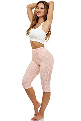 EGOMAXX Leggings Capri elásticas de Cintura Alta con Acolchado anticelulítico, Color:Rosa, Talla:S/M