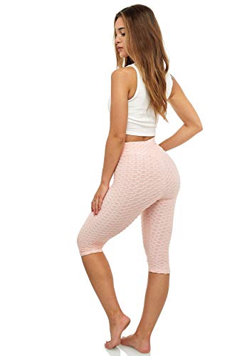 EGOMAXX Leggings Capri elásticas de Cintura Alta con Acolchado anticelulítico, Color:Rosa, Talla:S/M