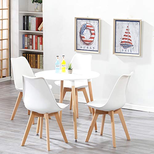 EGOONM Juego de 4 sillas, Silla de Comedor de Estilo nórdico, Apto para Comedor, salón y Cocina (Blanco)
