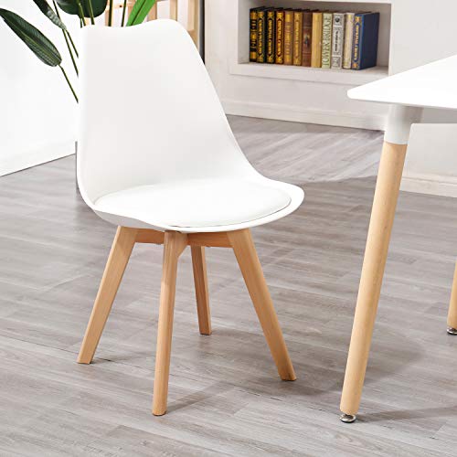 EGOONM Juego de 4 sillas, Silla de Comedor de Estilo nórdico, Apto para Comedor, salón y Cocina (Blanco)