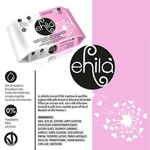 Ehilà - Toallitas Desmaquillantes con Aceites Emolientes y Vitamina E - Caja de 12 paquetes (Total 300 Toallitas)
