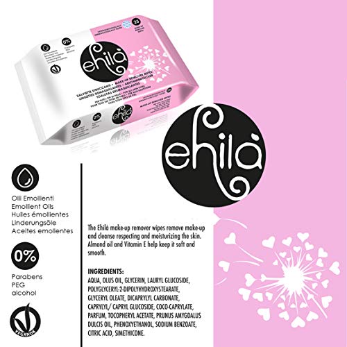 Ehilà - Toallitas Desmaquillantes con Aceites Emolientes y Vitamina E - Caja de 12 paquetes (Total 300 Toallitas)