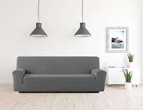 Eiffel Textile Protector Cubresofá Elástico Adaptable Rústica Funda Sofá 3 Plazas, 50% Poliéster, Gris