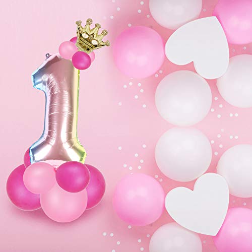 EKKONG 1 año Cumpleaños Decoracion,1er Cumpleaños Globos de Papel de Aluminio Decoracion Cumpleaños Bebe Niño y Niña,para Fiesta de Cumpleaños, Graduación, Aniversario