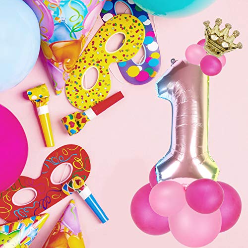 EKKONG 1 año Cumpleaños Decoracion,1er Cumpleaños Globos de Papel de Aluminio Decoracion Cumpleaños Bebe Niño y Niña,para Fiesta de Cumpleaños, Graduación, Aniversario
