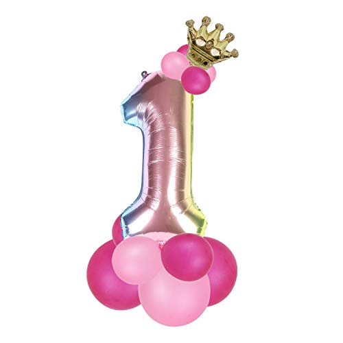 EKKONG 1 año Cumpleaños Decoracion,1er Cumpleaños Globos de Papel de Aluminio Decoracion Cumpleaños Bebe Niño y Niña,para Fiesta de Cumpleaños, Graduación, Aniversario
