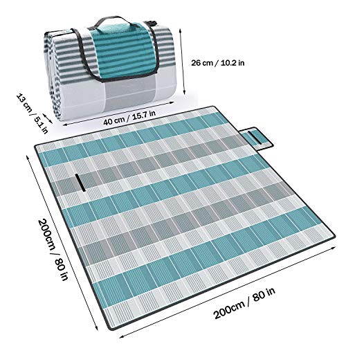 EKKONG Manta Picnic Impermeable, 200 x 200cm, Alfombra Colchón para Camping Playa Jardín Impermeable Plegable (Gris&Azul)