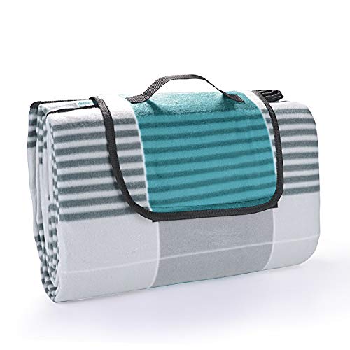 EKKONG Manta Picnic Impermeable, 200 x 200cm, Alfombra Colchón para Camping Playa Jardín Impermeable Plegable (Gris&Azul)