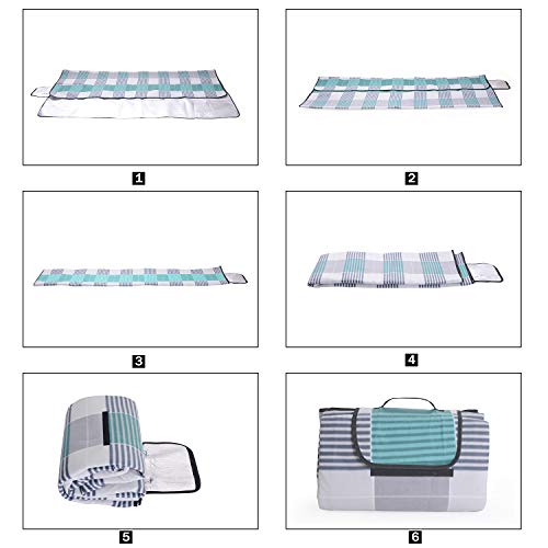 EKKONG Manta Picnic Impermeable, 200 x 200cm, Alfombra Colchón para Camping Playa Jardín Impermeable Plegable (Gris&Azul)