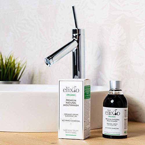 El aceite de enjuague bucal 200ml / El carbón orgánico activo y el aceite de coco natural/El blanqueamiento dental natural e higiene bucal/by elixio Cosmetics