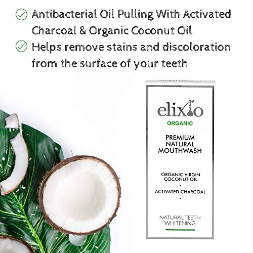El aceite de enjuague bucal 200ml / El carbón orgánico activo y el aceite de coco natural/El blanqueamiento dental natural e higiene bucal/by elixio Cosmetics