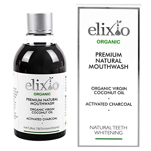 El aceite de enjuague bucal 200ml / El carbón orgánico activo y el aceite de coco natural/El blanqueamiento dental natural e higiene bucal/by elixio Cosmetics