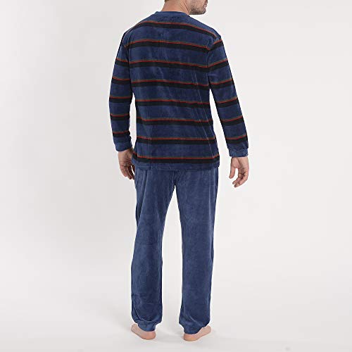 El Búho Nocturno Pijama de Caballero de Manga Larga Moderno a Rayas de algodón para Especial Invierno para Hombre M Marino-Celeste-Rojo