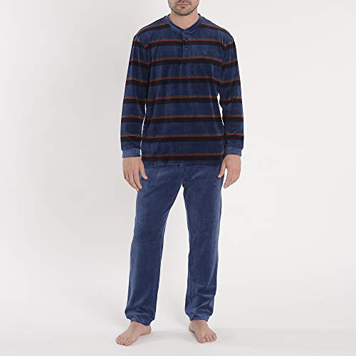 El Búho Nocturno Pijama de Caballero de Manga Larga Moderno a Rayas de algodón para Especial Invierno para Hombre M Marino-Celeste-Rojo