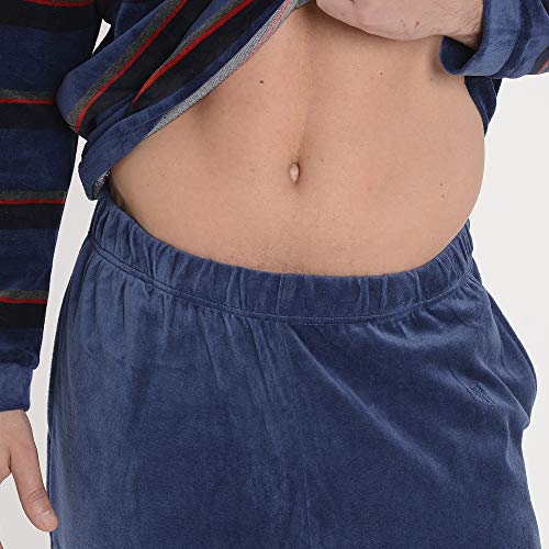 El Búho Nocturno Pijama de Caballero de Manga Larga Moderno a Rayas de algodón para Especial Invierno para Hombre M Marino-Celeste-Rojo