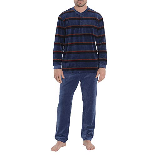 El Búho Nocturno Pijama de Caballero de Manga Larga Moderno a Rayas de algodón para Especial Invierno para Hombre M Marino-Celeste-Rojo