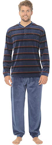 El Búho Nocturno Pijama de Caballero de Manga Larga Moderno a Rayas de algodón para Especial Invierno para Hombre M Marino-Celeste-Rojo