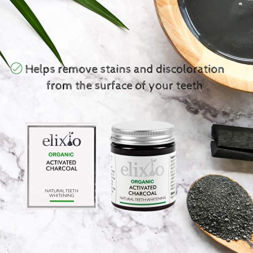 El carbón activo para blanqueamiento dental / 100% de origen natural/Limpia los dientes, refresca el aliento, seguro para el esmalte/sin flúor/by elixio Cosmetics