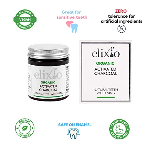 El carbón activo para blanqueamiento dental / 100% de origen natural/Limpia los dientes, refresca el aliento, seguro para el esmalte/sin flúor/by elixio Cosmetics