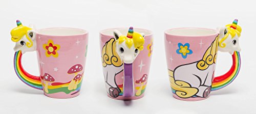 el & groove Taza Unicornio Grande Colorida en 3D | Taza de café 350ml (400ml Llena hasta el Borde) | Taza de té de Porcelana Unicornio en Colores Rosa, Blanco y Arco Iris | Estrellas | Regalo