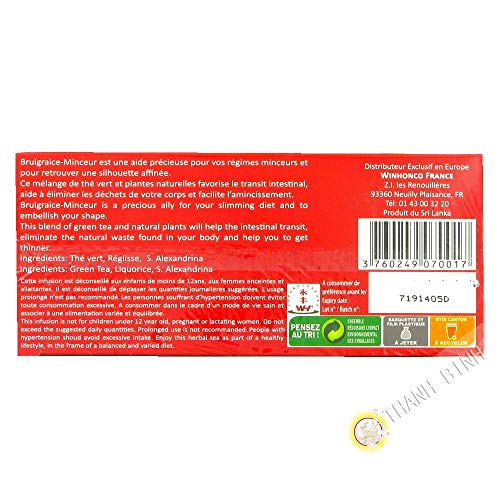 El té negro adelgazar QUEMAR GRASA 20 x 1½,5g de Sri Lanka - Pack de 3 uds